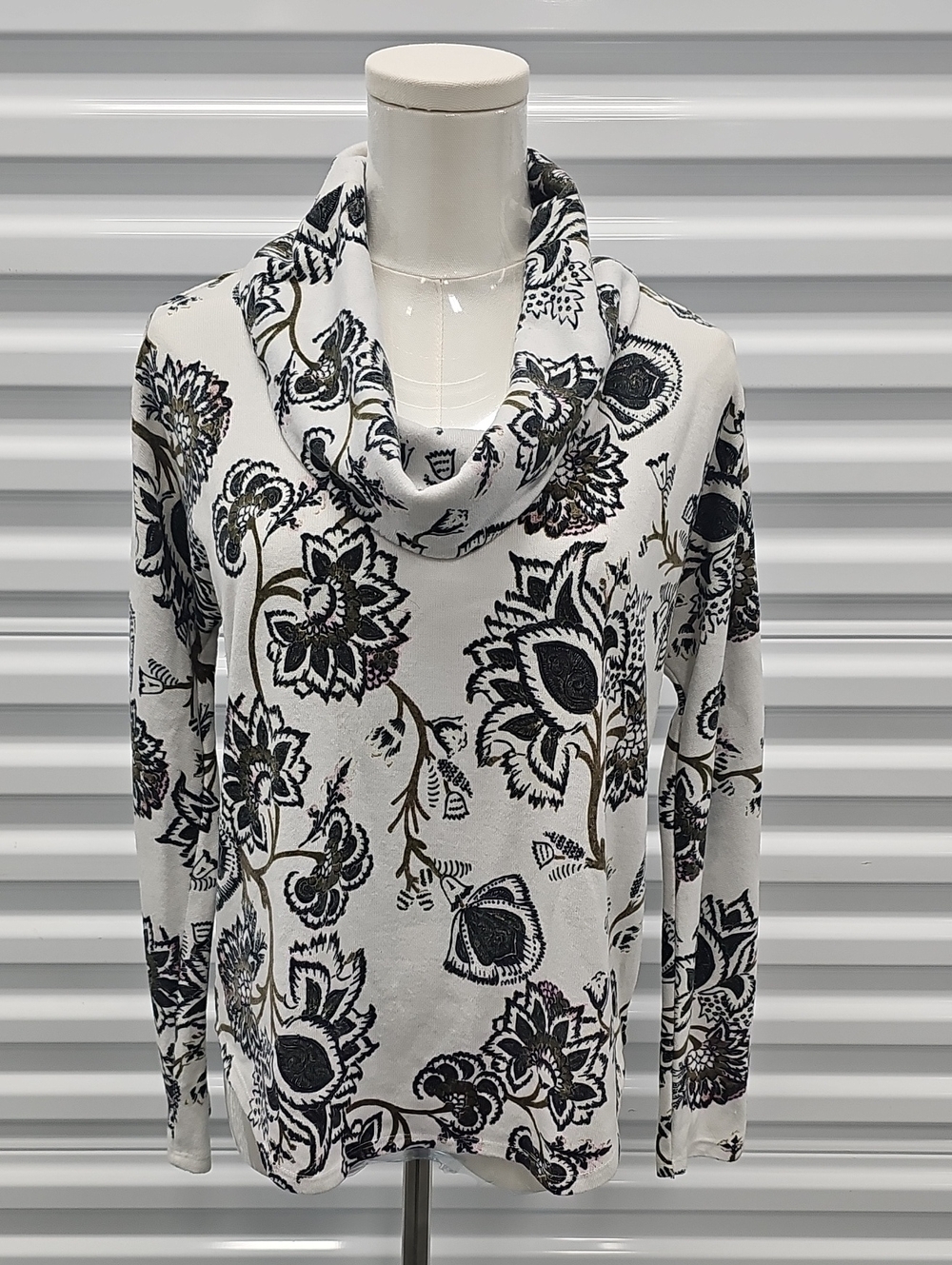 Floral Cowl Neck Sweater - White Black